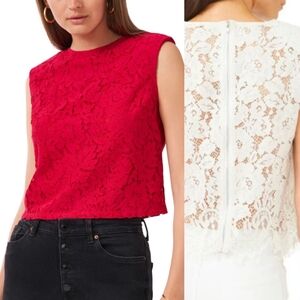 1.STATE Sleeveless Lace Shoulder Pad zip back  Top.   Wineberry  Medium